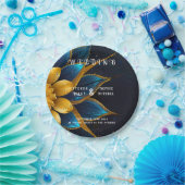 Elegante saffier en gouden bloemenbruiloft papieren bordje (Feest)