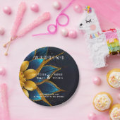 Elegante saffier en gouden bloemenbruiloft papieren bordje (Feest)