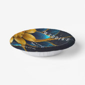 Elegante saffier en gouden bloemenbruiloft papieren kommen (Gebogen)