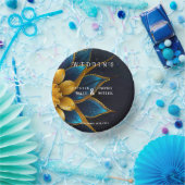 Elegante saffier en gouden bloemenbruiloft papieren kommen (Feest)