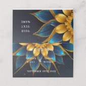 Elegante saffier en gouden bloemenbruiloft plaatskaartje (Buitenkant ongevouwen)