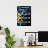 Elegante saffier en gouden bloemenbruiloft poster (Thuiskantoor)