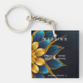 Elegante saffier en gouden bloemenbruiloft sleutelhanger (voorkant)