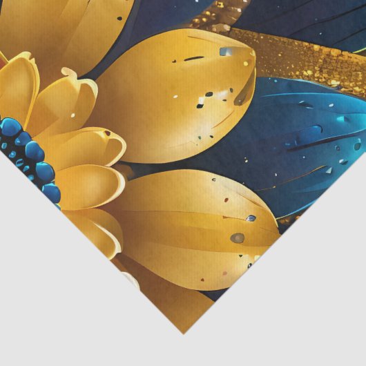 Elegante saffier en gouden bloemenbruiloft tissuepapier (Detail)