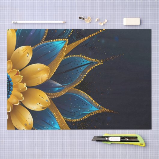 Elegante saffier en gouden bloemenbruiloft tissuepapier (Craft)