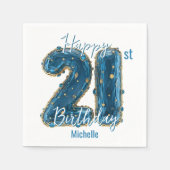 Elegante Saffier & Goud 21ste Verjaardag Viering Servet (Voorkant)
