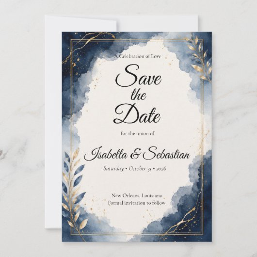 Elegante saffier minimalistische luxe trouwdag save the date (Voorkant)