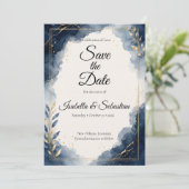Elegante saffier minimalistische luxe trouwdag save the date (Staand voorkant)