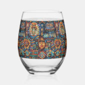 Elegante saffier "Pre-Columbian Tapestry" Stemloos Wijnglas Zonder Voet (Achterkant)