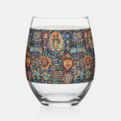 Elegante saffier "Pre-Columbian Tapestry" Stemloos Wijnglas Zonder Voet (Links)