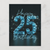 Elegante saffierblauwe en zwarte 25e verjaardag briefkaart (Voorkant)