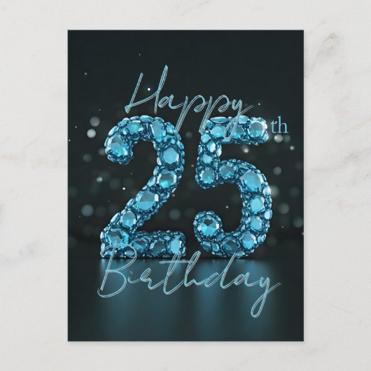 Elegante saffierblauwe en zwarte 25e verjaardag briefkaart (Voorkant)