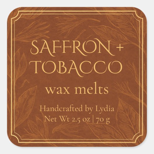 Elegante Saffraan + Tabak Custom Wax Melts Label (Voorkant)