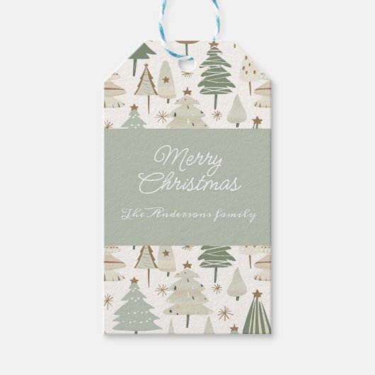 Elegante saga groen Modern kerstbomen patroon Cadeaulabel (Voorkant)