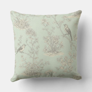 Elegante Sage Bird Botanische Toile Patroon Kussen