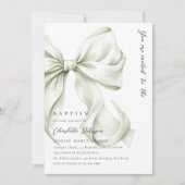 Elegante Sage Bow doop uitnodiging (Voorkant)