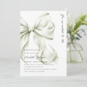 Elegante Sage Bow doop uitnodiging (Staand voorkant)