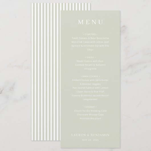 Elegante Sage Bruiloftsmenu Menu (Voorkant / Achterkant)