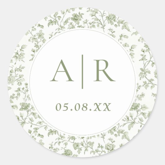 Elegante Sage Chinoiserie bruiloft Ronde Sticker (Voorkant)
