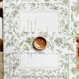 Elegante Sage Chinoiserie bruiloft Uitnodigingen Wikkel