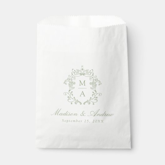 Elegante Sage Chinoiserie Crest Monogram Huwelijk Bedankzakje (Voorkant)