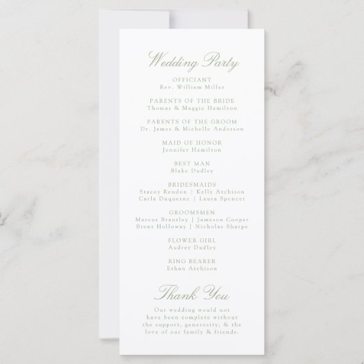 Elegante Sage Chinoiserie Crest Wedding Program (Achterkant)