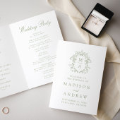 Elegante Sage Chinoiserie Monogram Crest Wedding Programma