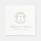 Elegante Sage Chinoiserie Monogram Crest Wedding Servet (Voorkant)