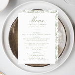 Elegante Sage Chinoiserie Victoriaans Bloemenbruil Menu<br><div class="desc">Verhoog uw huwelijksreceptie met onze Elegant Sage Green Chinoiserie Floral huwelijksmenu. Ontworpen met sierlijke salie groene kalligrafie op een schone witte achtergrond, is dit menu volledig aanpasbaar met uw namen, trouwdatum en menudetails. De achterkant heeft een prachtig salie groen en wit Chinoiserie bloemmotief, waardoor je een vleugje klassieke elegantie toevoegt...</div>