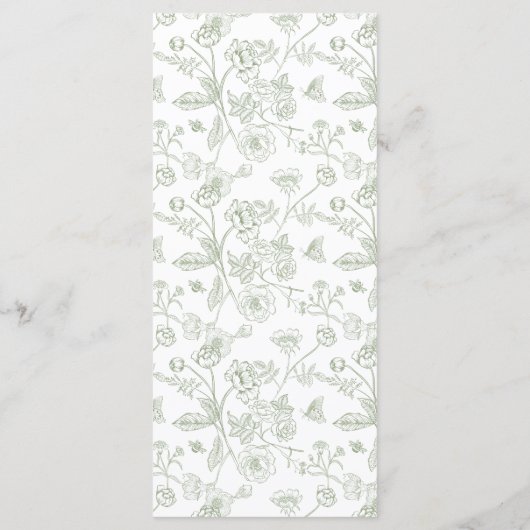 Elegante Sage Chinoiserie Victoriaans Bloemenbruil Menu (Achterkant)