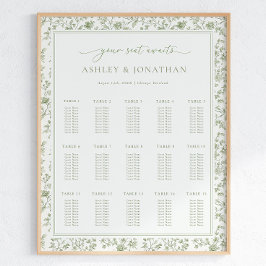 Elegante Sage Chinoiserie Wedding Seating Chart Poster