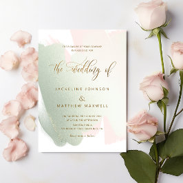 Elegante Sage en Blush Brush Strokes Wedding Kaart