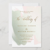 Elegante Sage en Blush Brush Strokes Wedding Kaart (Voorkant)
