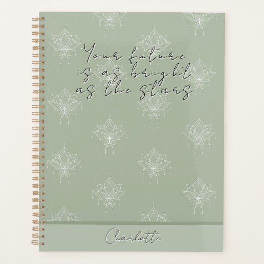 Elegante Sage Floral Lotus Bright as Stars Planner (Voorkant)