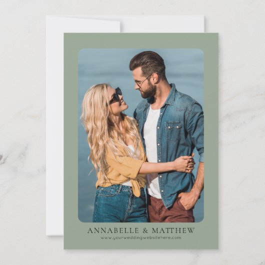 Elegante Sage foto bruiloft Save The Date (Achterkant)