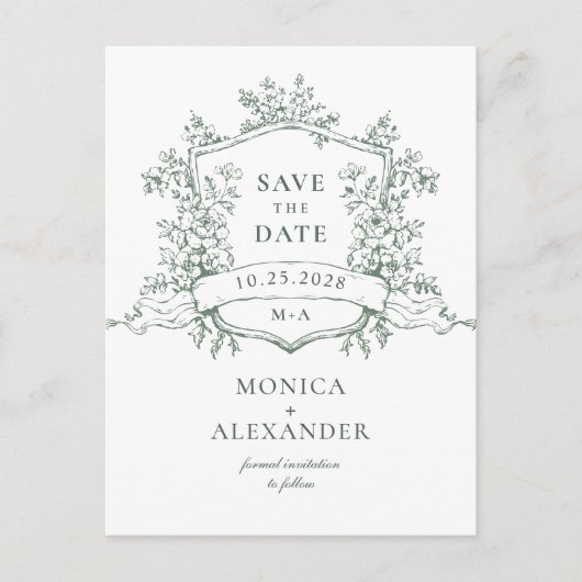 Elegante Sage Franse Tuin Bruiloft Save the Date Briefkaart (Voorkant)