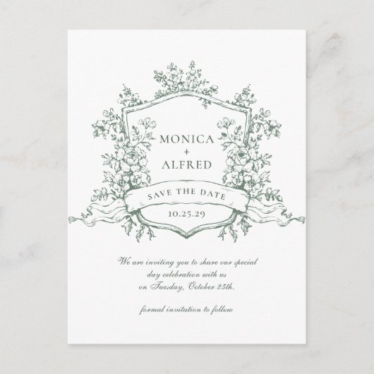 Elegante Sage Franse Tuin Bruiloft Save the Date Briefkaart (Voorkant)
