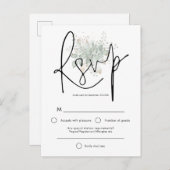 Elegante Sage gebladerte Zwart Script Wedding RSVP Uitnodiging Briefkaart (Voorkant / Achterkant)