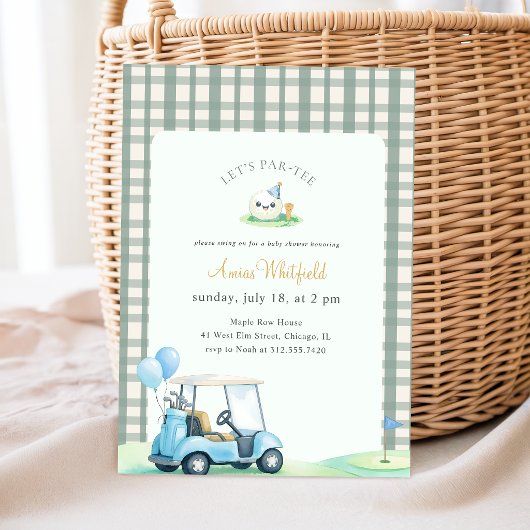 Elegante Sage Gingham Golf Baby Shower Kaart