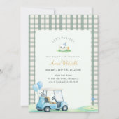 Elegante Sage Gingham Golf Baby Shower Kaart (Voorkant)