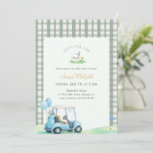Elegante Sage Gingham Golf Baby Shower Kaart (Staand voorkant)