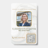Elegante Sage Gold Makelaar Foto ID/QR Code Contac Badge (Voorzijde)