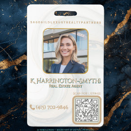 Elegante Sage Gold Makelaar Foto ID/QR Code Contac Badge