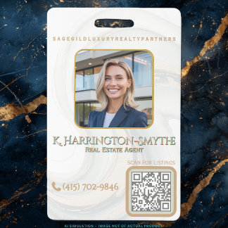 Elegante Sage Gold Makelaar Foto ID/QR Code Contac Badge