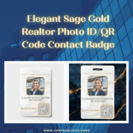 Elegante Sage Gold Makelaar Foto ID/QR Code Contac Badge