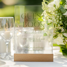 Elegante Sage Green Acryl Huwelijk Guest Book Sign Bord
