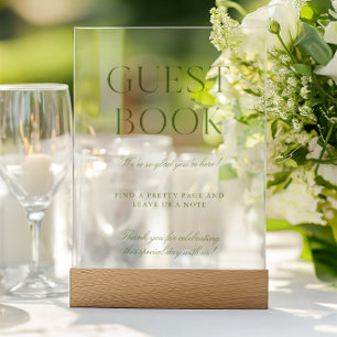 Elegante Sage Green Acryl Huwelijk Guest Book Sign Bord