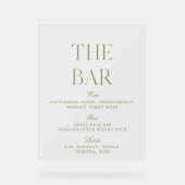 Elegante Sage Green Acryl Wedding Bar Menu Sign Bord (Voorkant)