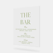 Elegante Sage Green Acryl Wedding Bar Menu Sign Bord (Hoek)