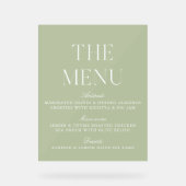Elegante Sage Green Acryl Wedding Menu Sign Bord (Voorkant)